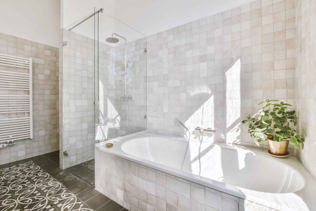 A remodeled bathroom in white